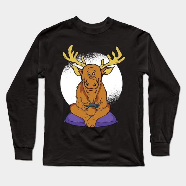 Elk Videogamer Long Sleeve T-Shirt by HotspotMerchandise